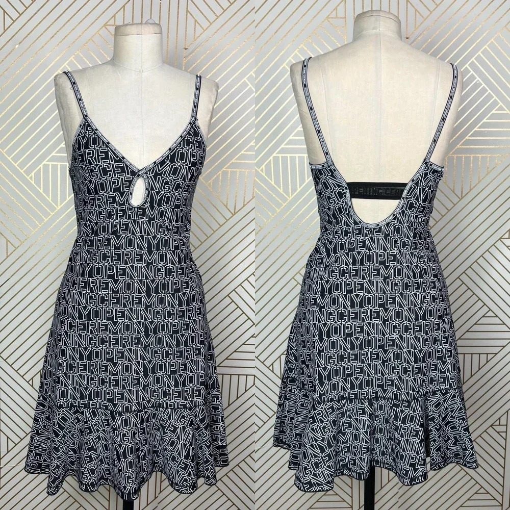 Opening Ceremony Logo Peplum Tank Dress in‎ Black & White Size US XS